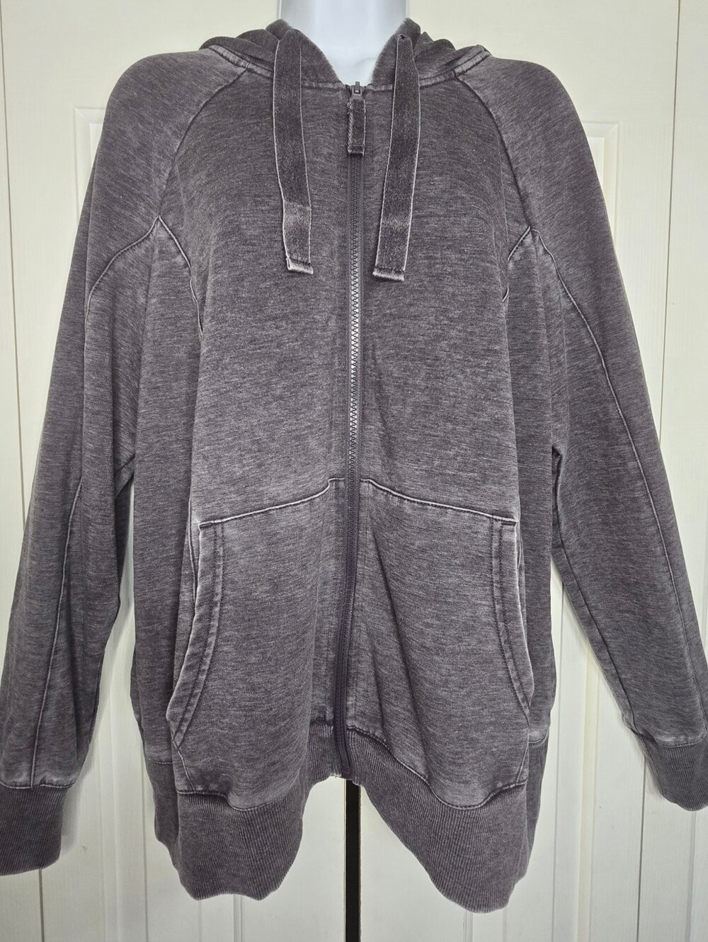 Green Tea Mineral Wash Full Zip Hoodie Women XL Plum Purple Acid Wash NWT Grunge